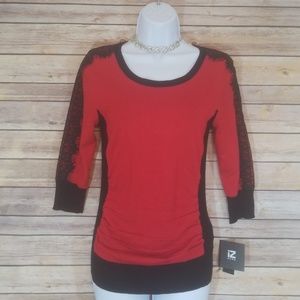NWT IZ BYER Red & Black Sweater Top Size M